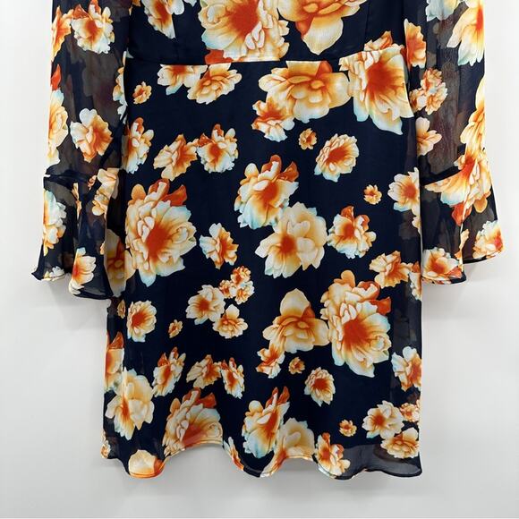 Betsey Johnson Navy Blue‎ & White Floral Print Chiffon Fit & Flare Dress Size 6 - Picture 4 of 8